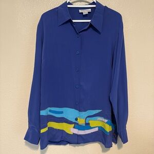 Vintage Silk Assets Diane Von Furstenberg Blue Two Piece Skirt Set 100% Silk Lrg